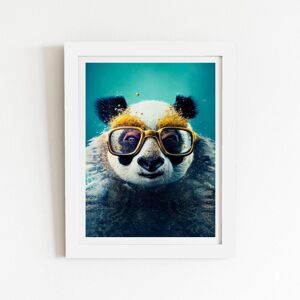 Warren Reed - Designer Panda With Golden Glasses Splashart Framed Art Print in White Size: W24" x H36" White W24" x H36" Warren Reed - Designer Panda With Golden Glasses Splashart Framed Art Print in White Size: W24" x H36" White W24" x H36"