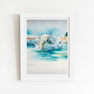 Warren Reed - Designer Hunting Polar Bear Watercolour Framed Art Print in White Size: W16" x H24" White W16" x H24" Warren Reed - Designer Hunting Polar Bear Watercolour Framed Art Print in White Size: W16" x H24" White W16" x H24"