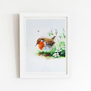 Warren Reed - Designer Robin & Daisies Watercolour Framed Art Print in White Size: W20" x H30" White W20" x H30" Warren Reed - Designer Robin & Daisies Watercolour Framed Art Print in White Size: W20" x H30" White W20" x H30"