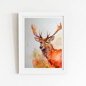 Warren Reed - Designer Majestic Stag Watercolour Framed Art Print in White Size: W12" x H16" White W12" x H16" Warren Reed - Designer Majestic Stag Watercolour Framed Art Print in White Size: W12" x H16" White W12" x H16"