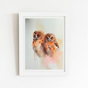 Warren Reed - Designer Loving Tawny Owls Watercolour Framed Art Print in White Size: W8" x H10" White W8" x H10" Warren Reed - Designer Loving Tawny Owls Watercolour Framed Art Print in White Size: W8" x H10" White W8" x H10"