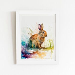 Warren Reed - Designer Rabbit Splash Watercolour Framed Art Print in White Size: W16" x H24" White W16" x H24" Warren Reed - Designer Rabbit Splash Watercolour Framed Art Print in White Size: W16" x H24" White W16" x H24"