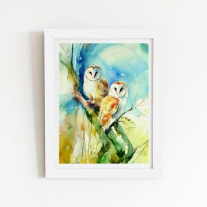 Warren Reed - Designer Barn Owls Watercolour Framed Art Print in White Size: W8" x H10" White W8" x H10" Warren Reed - Designer Barn Owls Watercolour Framed Art Print in White Size: W8" x H10" White W8" x H10"