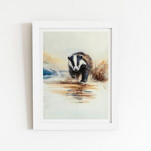 Warren Reed - Designer Wading Badger Watercolour Framed Art Print in White Size: W12" x H16" White W12" x H16" Warren Reed - Designer Wading Badger Watercolour Framed Art Print in White Size: W12" x H16" White W12" x H16"