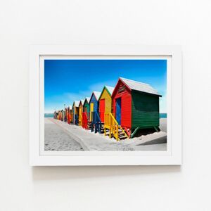 Warren Reed - Designer Colourful Bathing Cabins Framed Art Print in White Size: W12" x H16" White W12" x H16" Warren Reed - Designer Colourful Bathing Cabins Framed Art Print in White Size: W12" x H16" White W12" x H16"