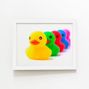 Warren Reed - Designer Colourful Ducks In A Row Framed Art Print in White Size: W16" x H24" White W16" x H24" Warren Reed - Designer Colourful Ducks In A Row Framed Art Print in White Size: W16" x H24" White W16" x H24"