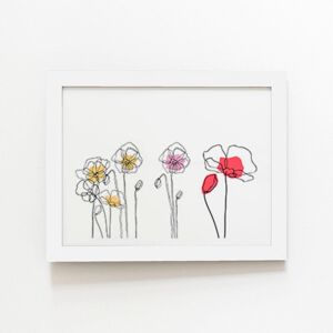 Warren Reed - Designer Linear Art Flowers Framed Art Print in White Size: W16" x H24" White W16" x H24" Warren Reed - Designer Linear Art Flowers Framed Art Print in White Size: W16" x H24" White W16" x H24"