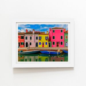 Warren Reed - Designer Bright & Colorful Houses In Burano Island Framed Art Print in White Size: W12" x H16" White W12" x H16" Warren Reed - Designer Bright & Colorful Houses In Burano Island Framed Art Print in White Size: W12" x H16" White W12" x H16"