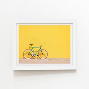 Warren Reed - Designer Bike Against Yellow Framed Art Print in White Size: W20" x H30" White W20" x H30" Warren Reed - Designer Bike Against Yellow Framed Art Print in White Size: W20" x H30" White W20" x H30"