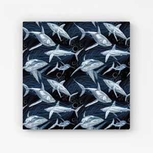 Warren Reed - Designer Hand Drawn Shark Pattern Canvas in Blue Size: w40 inch x h40 inch Blue w40 inch x h40 inch Warren Reed - Designer Hand Drawn Shark Pattern Canvas in Blue Size: w40 inch x h40 inch Blue w40 inch x h40 inch