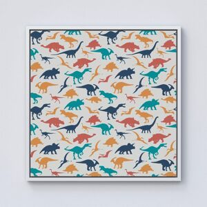 Warren Reed - Designer Multicoloured Dinosaurs Framed Canvas in Off-White Size: W30" x H30" Off-White W30" x H30" Warren Reed - Designer Multicoloured Dinosaurs Framed Canvas in Off-White Size: W30" x H30" Off-White W30" x H30"