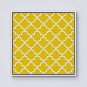 Warren Reed - Designer Geometric Yellow Quatrefoil Wave Framed Canvas in Off-White Size: W30" x H30" Off-White W30" x H30" Warren Reed - Designer Geometric Yellow Quatrefoil Wave Framed Canvas in Off-White Size: W30" x H30" Off-White W30" x H30"