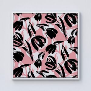 Warren Reed - Designer Nature Flat Spring Flower Motif In Pink & Black Color Framed Canvas in Off-White Size: w10 inch x h10 inch Off-White w10 inch x h10 inch Warren Reed - Designer Nature Flat Spring Flower Motif In Pink & Black Color Framed Canvas in Off-White Size: w10 inch x h10 inch Off-White w10 inch x h10 inch