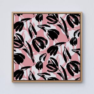 Warren Reed - Designer Nature Flat Spring Flower Motif In Pink & Black Color Framed Canvas in Light Brown Size: W16" x H16" Light Brown W16" x H16" Warren Reed - Designer Nature Flat Spring Flower Motif In Pink & Black Color Framed Canvas in Light Brown Size: W16" x H16" Light Brown W16" x H16"