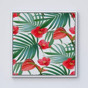 Warren Reed - Designer Tropical Flowers & Palm Leaves Hawaiian Framed Canvas in Off-White Size: W16" x H16" Off-White W16" x H16" Warren Reed - Designer Tropical Flowers & Palm Leaves Hawaiian Framed Canvas in Off-White Size: W16" x H16" Off-White W16" x H16"