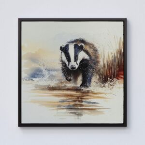 Warren Reed - Designer Wading Badger Watercolour Framed Canvas in Black Size: W30" x H30" Black W30" x H30" Warren Reed - Designer Wading Badger Watercolour Framed Canvas in Black Size: W30" x H30" Black W30" x H30"