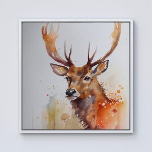 Warren Reed - Designer Majestic Stag Watercolour Framed Canvas in Off-White Size: W30" x H30" Off-White W30" x H30" Warren Reed - Designer Majestic Stag Watercolour Framed Canvas in Off-White Size: W30" x H30" Off-White W30" x H30"