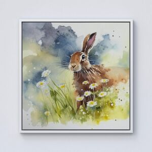 Warren Reed - Designer Hare & Daisies Watercolour Framed Canvas in Off-White Size: W16" x H16" Off-White W16" x H16" Warren Reed - Designer Hare & Daisies Watercolour Framed Canvas in Off-White Size: W16" x H16" Off-White W16" x H16"