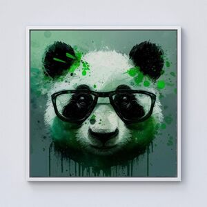 Warren Reed - Designer Panda With Glasses, Green Splashart Framed Canvas in Off-White Size: W16" x H16" Off-White W16" x H16" Warren Reed - Designer Panda With Glasses, Green Splashart Framed Canvas in Off-White Size: W16" x H16" Off-White W16" x H16"