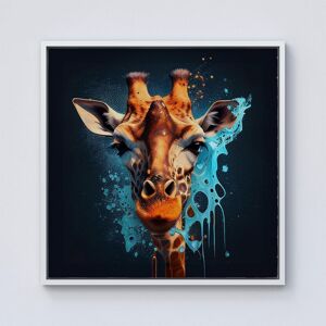 Warren Reed - Designer Blue Giraffe Face Splashart Framed Canvas in Off-White Size: W30" x H30" Off-White W30" x H30" Warren Reed - Designer Blue Giraffe Face Splashart Framed Canvas in Off-White Size: W30" x H30" Off-White W30" x H30"