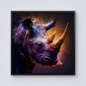 Warren Reed - Designer Golden Rhino Face Splashart Framed Canvas in Black Size: W30" x H30" Black W30" x H30" Warren Reed - Designer Golden Rhino Face Splashart Framed Canvas in Black Size: W30" x H30" Black W30" x H30"