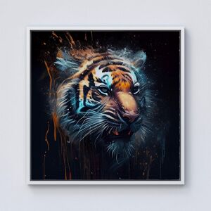 Warren Reed - Designer Tiger Face Splashart Dark Background Framed Canvas in Off-White Size: W16" x H16" Off-White W16" x H16" Warren Reed - Designer Tiger Face Splashart Dark Background Framed Canvas in Off-White Size: W16" x H16" Off-White W16" x H16"