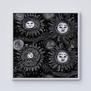Warren Reed - Designer Moon & Sun White Black Framed Canvas in Off-White Size: w40 inch x h40 inch Off-White w40 inch x h40 inch Warren Reed - Designer Moon & Sun White Black Framed Canvas in Off-White Size: w40 inch x h40 inch Off-White w40 inch x h40 inch