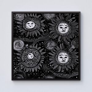 Warren Reed - Designer Moon & Sun White Black Framed Canvas Size: w40 inch x h40 inch Black w40 inch x h40 inch Warren Reed - Designer Moon & Sun White Black Framed Canvas Size: w40 inch x h40 inch Black w40 inch x h40 inch