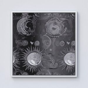 Warren Reed - Designer Black Grey Abstract Sun & Moon Framed Canvas in Off-White Size: W16" x H16" Off-White W16" x H16" Warren Reed - Designer Black Grey Abstract Sun & Moon Framed Canvas in Off-White Size: W16" x H16" Off-White W16" x H16"