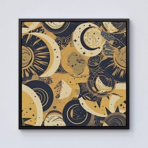 Warren Reed - Designer Blue Gold Moon & Sun Framed Canvas in Black Size: W30" x H30" Black W30" x H30" Warren Reed - Designer Blue Gold Moon & Sun Framed Canvas in Black Size: W30" x H30" Black W30" x H30"