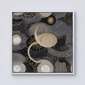 Warren Reed - Designer Abstract Silver Gold Sun & Moon Framed Canvas in Off-White Size: W16" x H16" Off-White W16" x H16" Warren Reed - Designer Abstract Silver Gold Sun & Moon Framed Canvas in Off-White Size: W16" x H16" Off-White W16" x H16"