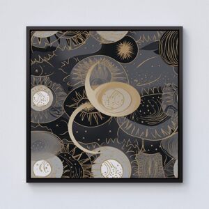 Warren Reed - Designer Abstract Silver Gold Sun & Moon Framed Canvas in Black Size: W16" x H16" Black W16" x H16" Warren Reed - Designer Abstract Silver Gold Sun & Moon Framed Canvas in Black Size: W16" x H16" Black W16" x H16"