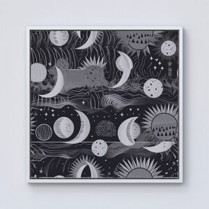 Warren Reed - Designer Abstract Black White Moon & Sun Framed Canvas in Off-White Size: W30" x H30" Off-White W30" x H30" Warren Reed - Designer Abstract Black White Moon & Sun Framed Canvas in Off-White Size: W30" x H30" Off-White W30" x H30"