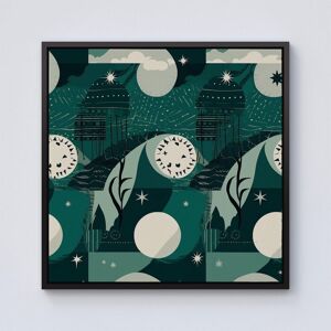 Warren Reed - Designer Abstact Green Cream Moon & Stars Framed Canvas in Black Size: w10 inch x h10 inch Black w10 inch x h10 inch Warren Reed - Designer Abstact Green Cream Moon & Stars Framed Canvas in Black Size: w10 inch x h10 inch Black w10 inch x h10 inch