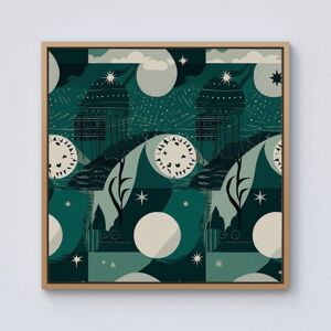 Warren Reed - Designer Abstact Green Cream Moon & Stars Framed Canvas in Light Brown Size: W30" x H30" Light Brown W30" x H30" Warren Reed - Designer Abstact Green Cream Moon & Stars Framed Canvas in Light Brown Size: W30" x H30" Light Brown W30" x H30"