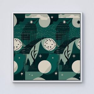 Warren Reed - Designer Abstact Green Cream Moon & Stars Framed Canvas in Off-White Size: w40 inch x h40 inch Off-White w40 inch x h40 inch Warren Reed - Designer Abstact Green Cream Moon & Stars Framed Canvas in Off-White Size: w40 inch x h40 inch Off-White w40 inch x h40 inch
