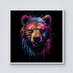 Warren Reed - Designer Splashart Bear Face Framed Canvas in Off-White Size: w40 inch x h40 inch Off-White w40 inch x h40 inch Warren Reed - Designer Splashart Bear Face Framed Canvas in Off-White Size: w40 inch x h40 inch Off-White w40 inch x h40 inch