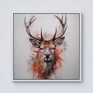 Warren Reed - Designer Watercolour Splashart Stag Face Framed Canvas in Off-White Size: w10 inch x h10 inch Off-White w10 inch x h10 inch Warren Reed - Designer Watercolour Splashart Stag Face Framed Canvas in Off-White Size: w10 inch x h10 inch Off-White w10 inch x h10 inch