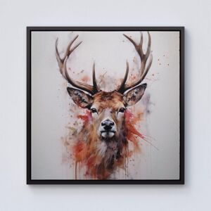 Warren Reed - Designer Watercolour Splashart Stag Face Framed Canvas in Black Size: W30" x H30" Black W30" x H30" Warren Reed - Designer Watercolour Splashart Stag Face Framed Canvas in Black Size: W30" x H30" Black W30" x H30"