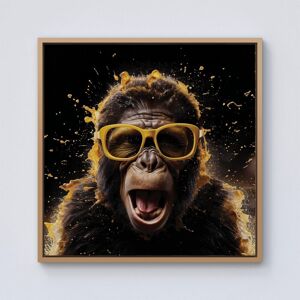 Warren Reed - Designer Splashart Monkey Face With Yellow Glasses Framed Canvas in Light Brown Size: w40 inch x h40 inch Light Brown w40 inch x h40 inch Warren Reed - Designer Splashart Monkey Face With Yellow Glasses Framed Canvas in Light Brown Size: w40 inch x h40 inch Light Brown w40 inch x h40 inch