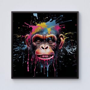 Warren Reed - Designer Multi Coloured Monkey Face Splashart Framed Canvas in Black Size: W30" x H30" Black W30" x H30" Warren Reed - Designer Multi Coloured Monkey Face Splashart Framed Canvas in Black Size: W30" x H30" Black W30" x H30"