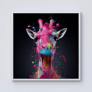 Warren Reed - Designer Splashart Giraffe Face Pink Framed Canvas in Off-White Size: W16" x H16" Off-White W16" x H16" Warren Reed - Designer Splashart Giraffe Face Pink Framed Canvas in Off-White Size: W16" x H16" Off-White W16" x H16"