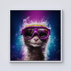 Warren Reed - Designer Splashart Ferret With Glasses Purple Framed Canvas in Off-White Size: W30" x H30" Off-White W30" x H30" Warren Reed - Designer Splashart Ferret With Glasses Purple Framed Canvas in Off-White Size: W30" x H30" Off-White W30" x H30"