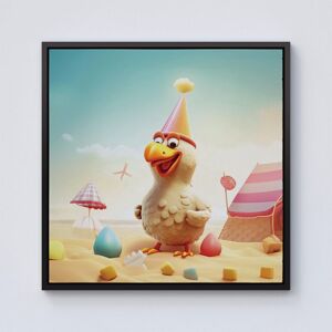 Warren Reed - Designer Funky Chicken On A Beach Holiday Framed Canvas in Black Size: W30" x H30" Black W30" x H30" Warren Reed - Designer Funky Chicken On A Beach Holiday Framed Canvas in Black Size: W30" x H30" Black W30" x H30"