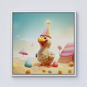 Warren Reed - Designer Funky Chicken On A Beach Holiday Framed Canvas in Off-White Size: w40 inch x h40 inch Off-White w40 inch x h40 inch Warren Reed - Designer Funky Chicken On A Beach Holiday Framed Canvas in Off-White Size: w40 inch x h40 inch Off-White w40 inch x h40 inch