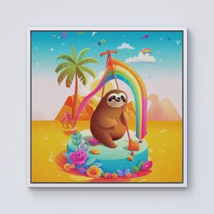 Warren Reed - Designer Sloth On A Beach Holiday Framed Canvas in Off-White Size: W30" x H30" Off-White W30" x H30" Warren Reed - Designer Sloth On A Beach Holiday Framed Canvas in Off-White Size: W30" x H30" Off-White W30" x H30"