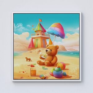 Warren Reed - Designer Bear On A Beach Holiday Framed Canvas in Off-White Size: W16" x H16" Off-White W16" x H16" Warren Reed - Designer Bear On A Beach Holiday Framed Canvas in Off-White Size: W16" x H16" Off-White W16" x H16"