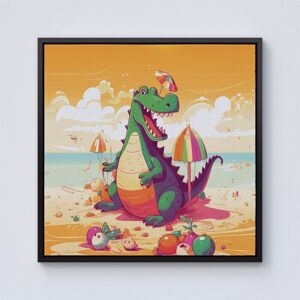 Warren Reed - Designer Crocodile On A Beach Holiday Framed Canvas in Black Size: W16" x H16" Black W16" x H16" Warren Reed - Designer Crocodile On A Beach Holiday Framed Canvas in Black Size: W16" x H16" Black W16" x H16"