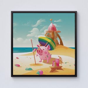 Warren Reed - Designer Piglet On A Beach Holiday Framed Canvas in Black Size: w40 inch x h40 inch Black w40 inch x h40 inch Warren Reed - Designer Piglet On A Beach Holiday Framed Canvas in Black Size: w40 inch x h40 inch Black w40 inch x h40 inch
