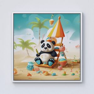 Warren Reed - Designer Happy Panda On A Beach Holiday Framed Canvas in Off-White Size: W30" x H30" Off-White W30" x H30" Warren Reed - Designer Happy Panda On A Beach Holiday Framed Canvas in Off-White Size: W30" x H30" Off-White W30" x H30"